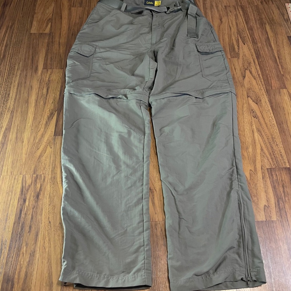 Cabelas Convertible Cargo Pants Mens 34x32 Nylon Hiking Zip Off Shorts Green